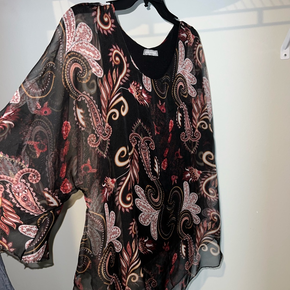 Paisley Sheer Black and Red Women's Top